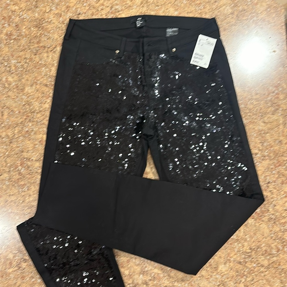 H&M size 12 Black Sequin front straight leg jeans. NWT